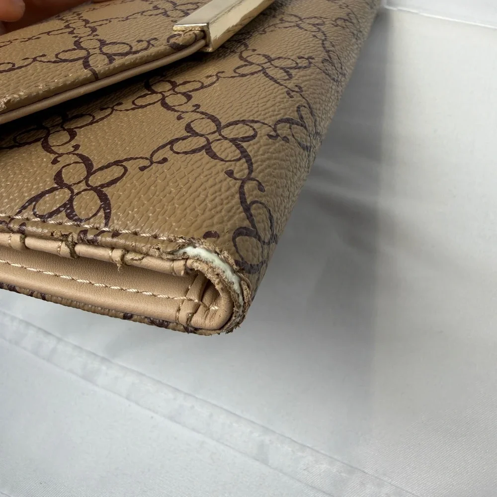 Nine West Wallet Womens OS Brown Monogram Logo Trifold Slim Organizer Clutch